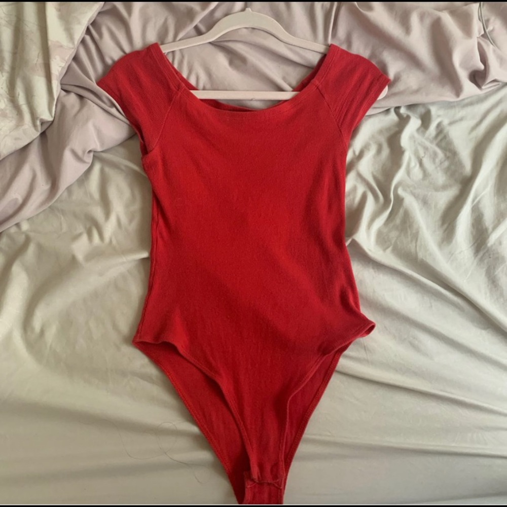super cute off the shoulder red body suit